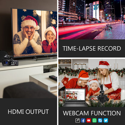 MARVUE 6K Video Camera Camcorder 64MP, Ultra 4.0" Touch Screen IR Night Vision 18X Digital Zoom with Microphone, Wifi, Handhold Stabilizer, 64G SD Card