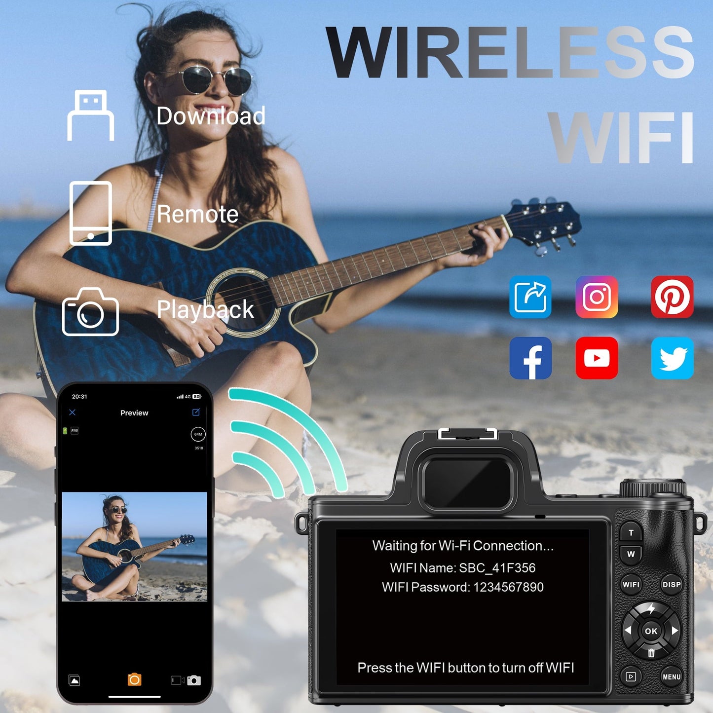 MARVUE Digital Camera with 5K UHD Video, 80MP, 18X Zoom, One-Touch Macro, 32GB SD Card