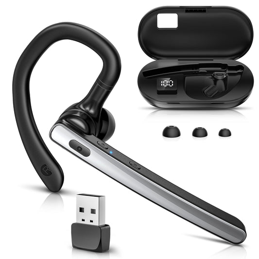 Bluetooth Headset, Single-Ear Wireless Earpiece with ENC Mic with HiFi Stereo Sound, 110H Playtime, Handsfree Waterproof Wireless Headset with 600mAh Charging Case