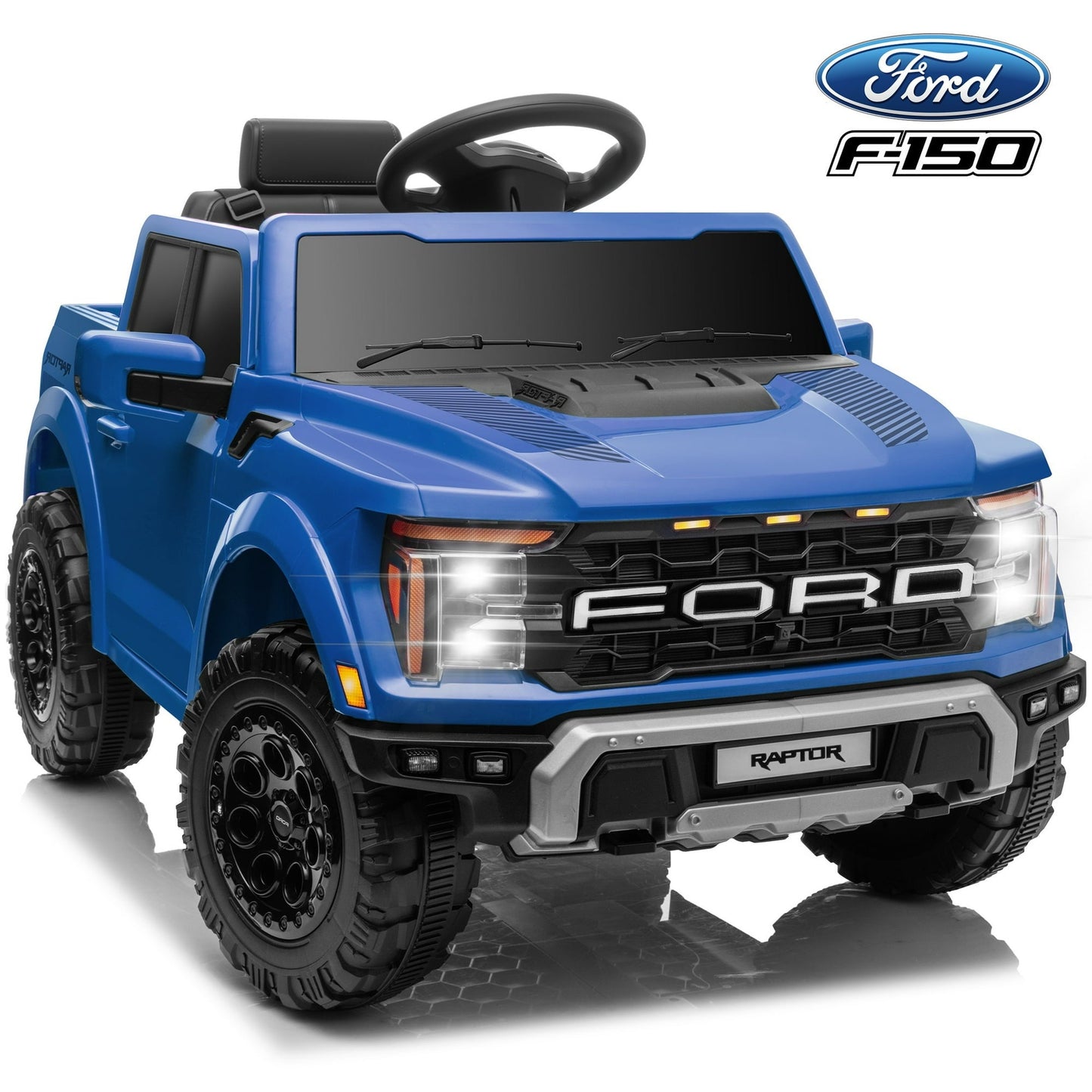CASEMIOL 12V Kids Ride on Toys Car with Remote Control, Ford F150 Raptor Ride on Truck for Kids Ages 3-5, Toddler Electric Car w/ Bluetooth, Front & Rear Suspension, Gifts for Girl & Boy, Blue