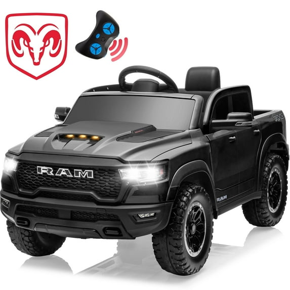 CASEMIOL 12V Kids Ride on Toys Truck with Remote Control, Licensed RAM 1500 Electric Car for Kids 3-5 Yrs with Key Switch, 4 Wheel Suspension, LED, Bluetooth, Music, Gift for Boys & Girls, Black