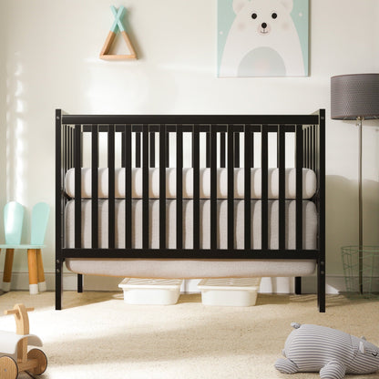 CASEMIOL 5-In-1 Convertible Crib, New Zealand Pinewood Baby Bed,Baby Crib With 3 Height Adjustment, Non-Toxic Finish, Easy to Assemble, Black