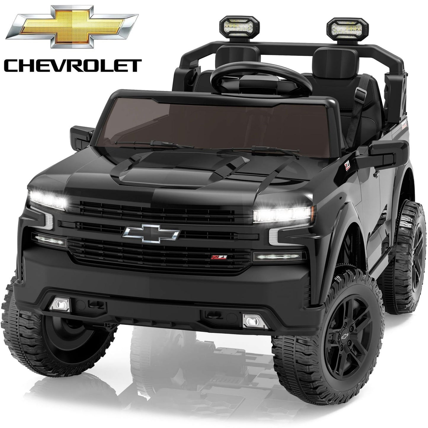 Chevrolet 24V Electric Ride on Car for Kids, 2 Seater Ride on Toys for Toddlers with Remote Control, Battery Powered Car with Bluetooth LED Light, Gift for Boys Girls 3-8, Black