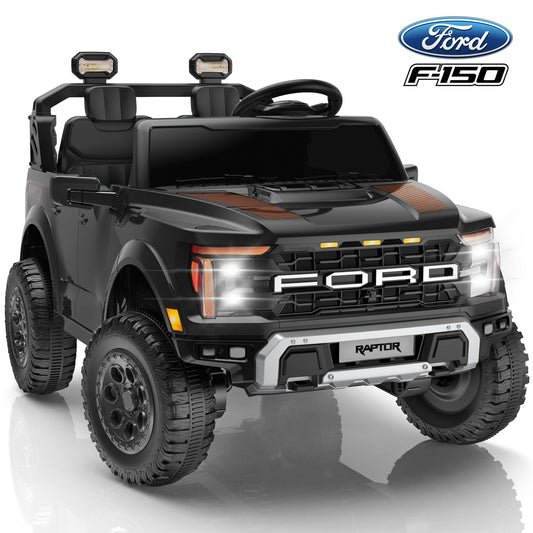 24V Ride on Toys for Big Kids, Licensed Ford F-150 Raptor 2 Seater Ride on Cars with Remote Control, Bluetooth, FM Radio, LED Lights, 4 Wheels Suspension, Kids Electric Car for Boys Girls 3-8, Black
