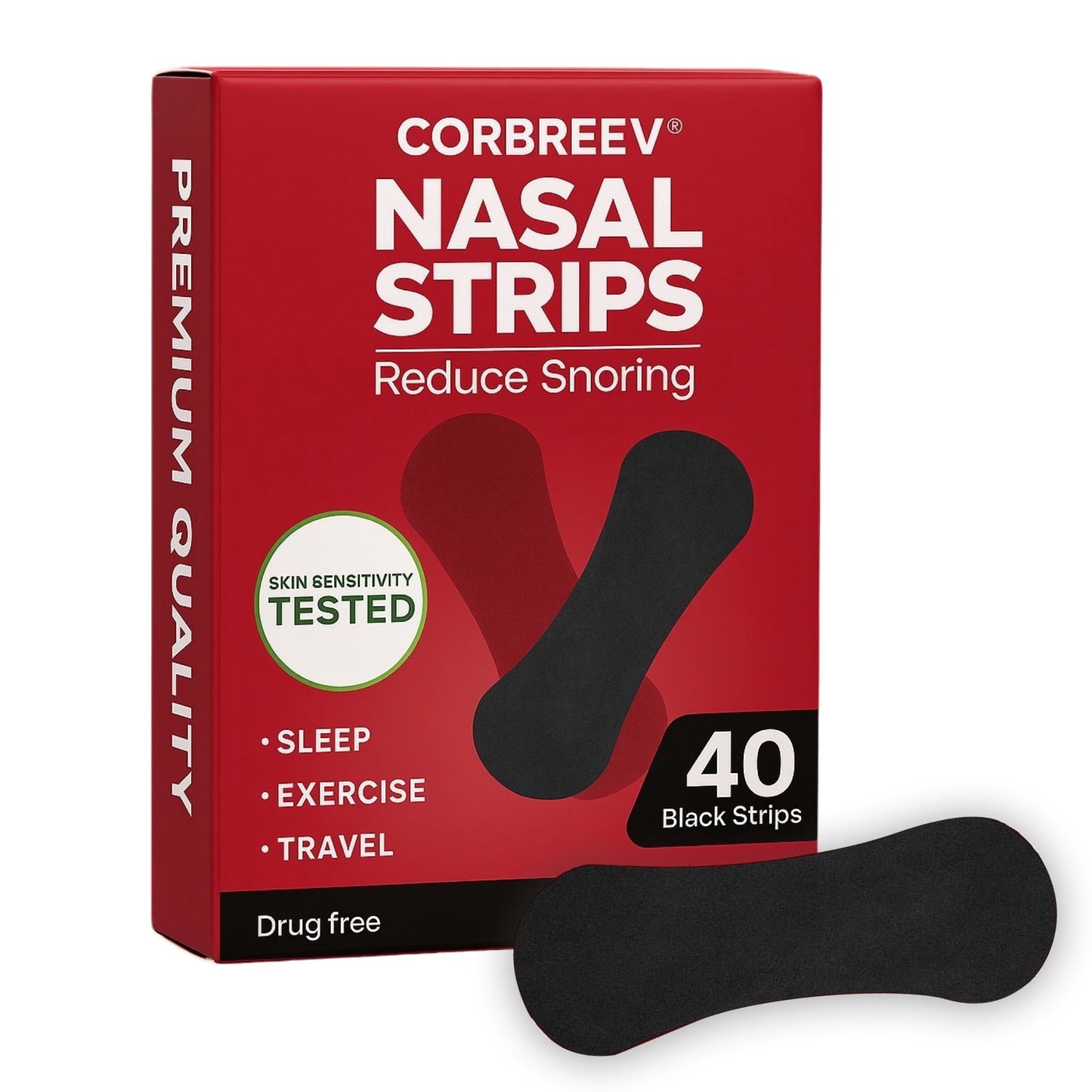 CorBreev Extra Strength Black Nasal Strips, 40 Count