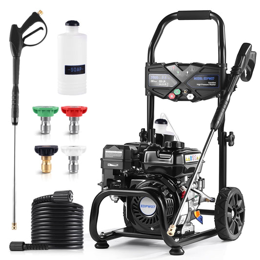 Efurden 3500PSI 2.3GPM Gas Pressure Washer with 209CC 7HP Engine, 4 Quick Connect Nozzles, 25FT Pressure Hose & Soap Tank