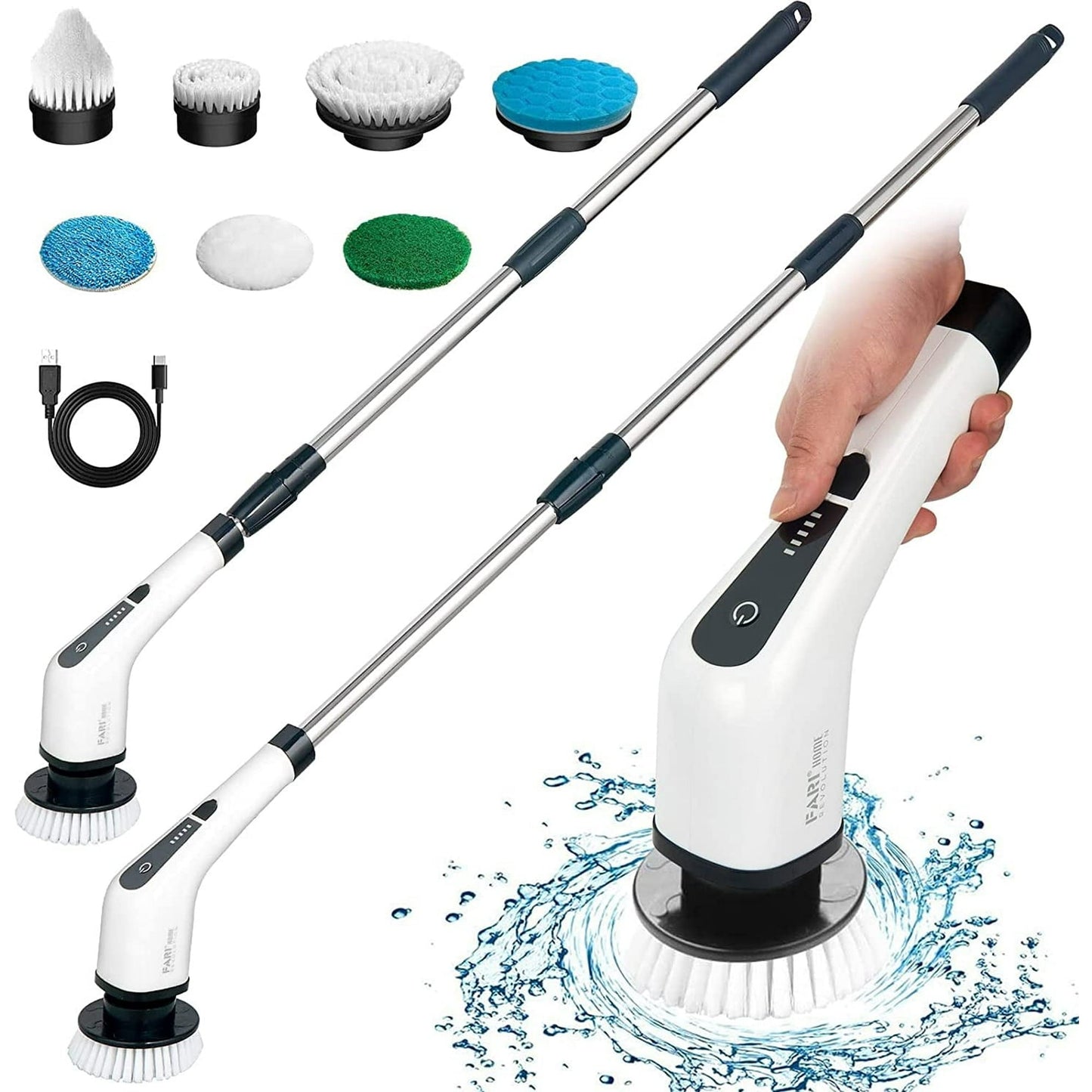 Electric Spin Scrubber, Cordless Bathroom Scrubber Cleaning Brush 2 Speed with Adjustable Handle & Brush Head Angle for Shower Bathroom Tub Tile