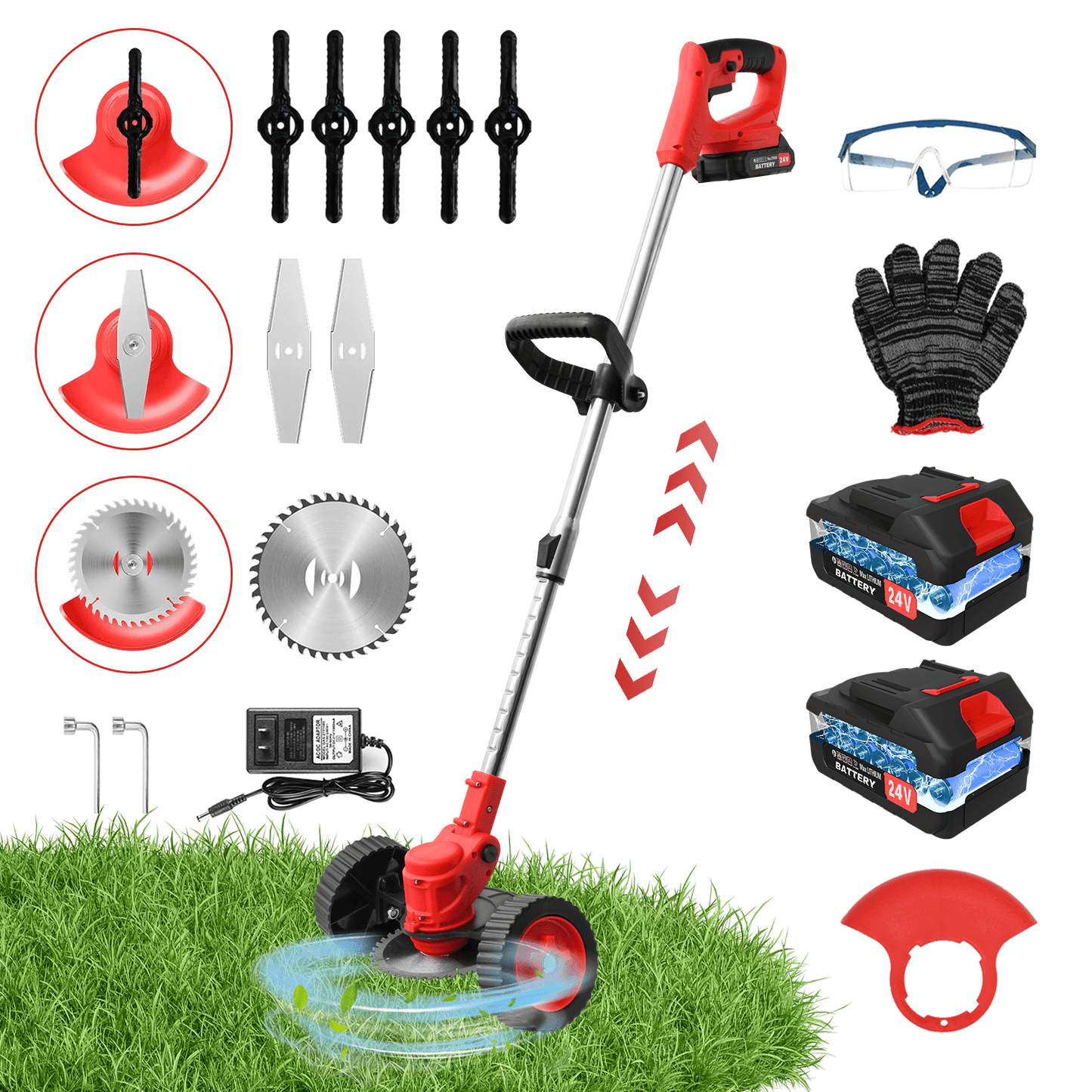 Grass Trimmer Cordless Electric Weed Eaters & Weed Trimmer, Weed Lawn Edge Trimmer, Mower with Upgraded Wheels & 2 Batteries