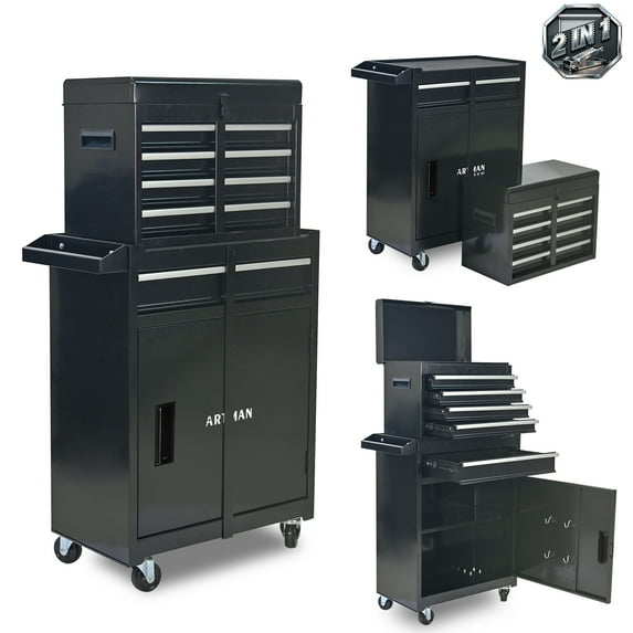 Tool Chest, 5-Drawer Rolling Tool Storage Cabinet with Detachable Top Tool Box, Universal Lockable Wheels