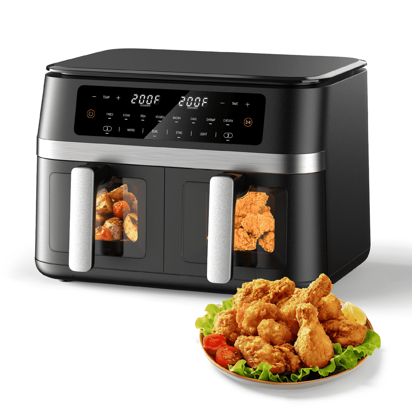 HoninJoy 12 QT Large Dual Basket Air Fryer, With Visible Cooking Window( 50PCS Air Fryer Liners Included)-New