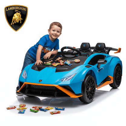 Hugrove 2-Seater Kids 24V Ride on Toys with Remote Control, Licensed Lamborghini Huracan Electric Ride on Car w/ Suspension, Gifts for Girl & Boy 3-8, Bluetooth Music, LED Lights, 4WD, Blue