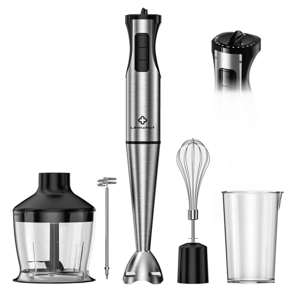 LINKChef 1000W 20-Speed Immersion Blender, 5-in-1 Hand Stick Blender with Variable Speed