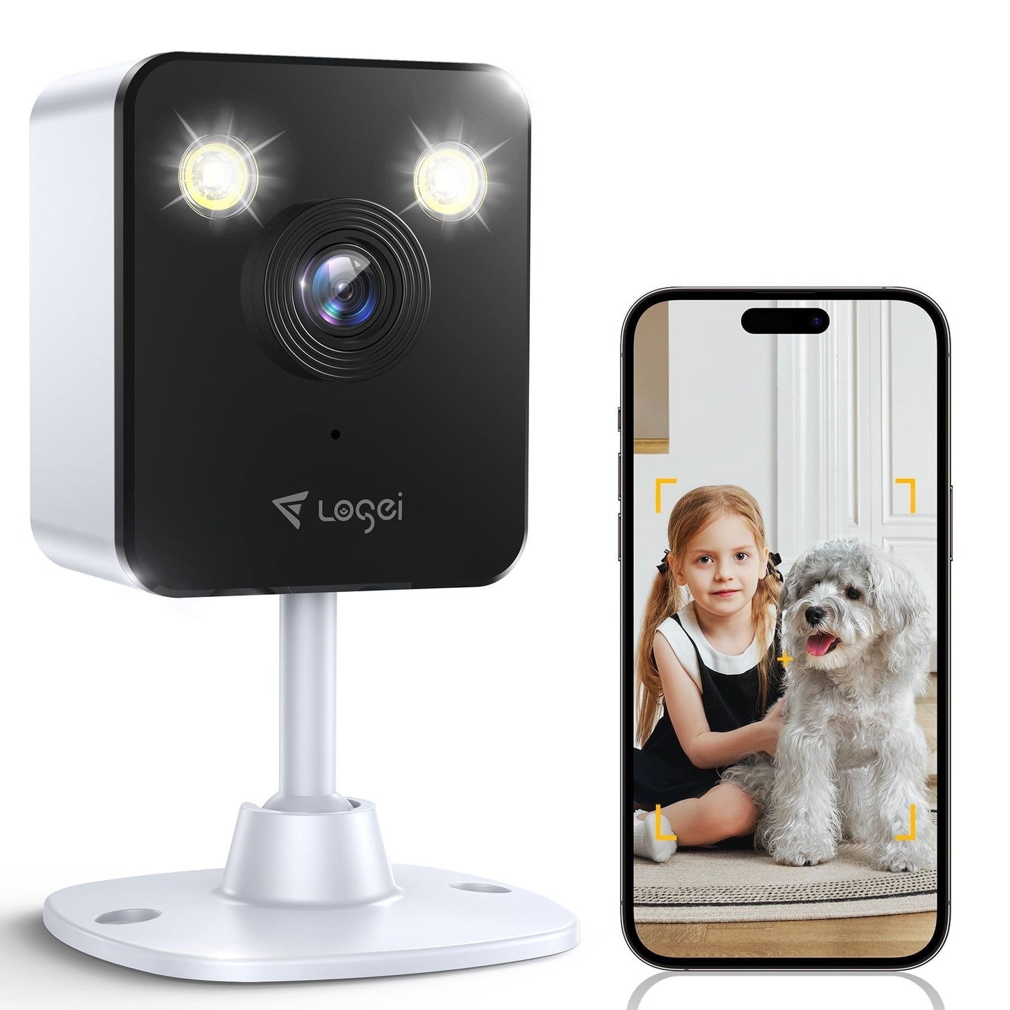 Losei Indoor 1080P HD Smart Security Camera, Motion Activated Spotlight/Siren, Color Night Vision, 2-Way Audio, No WiFi Needed for Pet/Baby/Nanny Surveillance, Works with Alexa