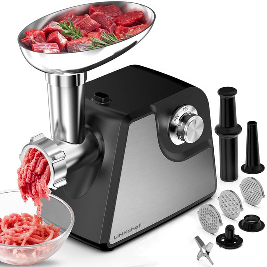 LINKChef Meat Grinder, 2 Adjustable Speed 2400W Max Electric Meat Grinders for Home use, Sausage Stuffer, ETL Approved(Black)