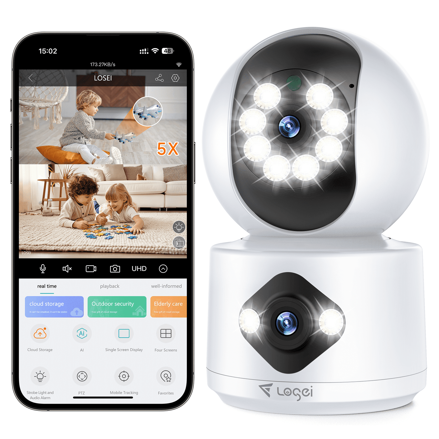 Losei 2.5K Indoor Security Camera,Dual Lens 360° Cameras for Home Security Indoor with Motion Detection Alert, Pet Camera with 2 Way Audio, Baby Monitor-Night Vision