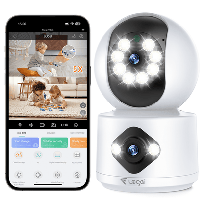 Losei 2.5K Indoor Security Camera,Dual Lens 360° Cameras for Home Security Indoor with Motion Detection Alert, Pet Camera with 2 Way Audio, Baby Monitor-Night Vision