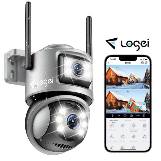 Losei Home Security 4K 8MP Outdoor Night Vision, Motion Detection,IP66 Weatherproof, Two-Way Audio Camera, Gray