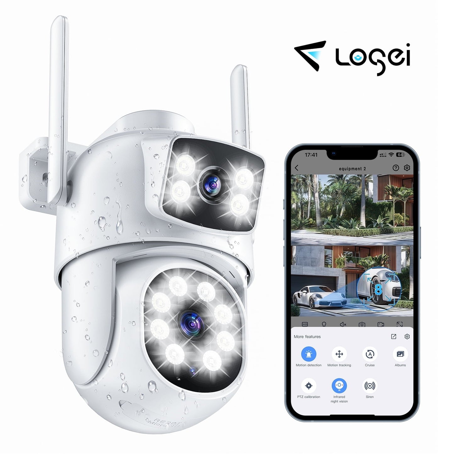 Losei Indoor/Outdoor 4K Smart Security Camera, 2.4G&5G WiFi with Night Vision, Dual-Screen Display, 2-Way Talk, Human Detection, Motion Tracking, Cloud & SD Card Storage,Waterproof