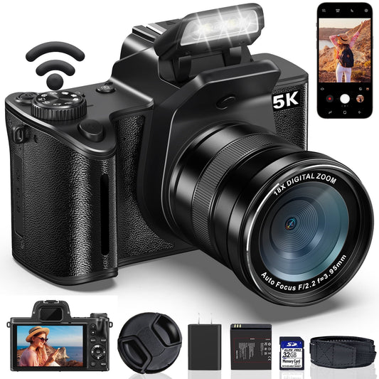 MARVUE Digital Camera with 5K UHD Video, 80MP, 18X Zoom, One-Touch Macro, 32GB SD Card