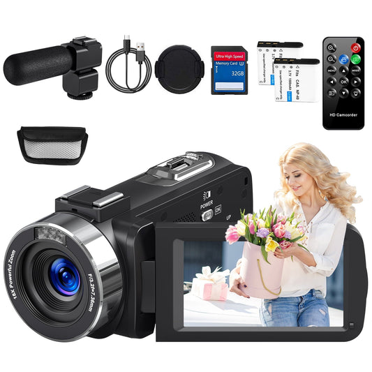 MARVUE Video Camera 4K UHD 80MP 18X Zoom IR Night Vision with 32GB SD Card