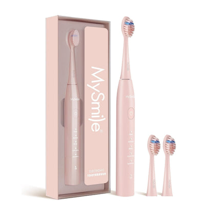 MySmile DY156 Sonic Electric Toothbrush for Adults, Rechargeable Enamel Safe Toothbrush, 3 Replace Heads, 5 Super Vibration Deep Cleaning Modes, One Charge for 60 Days, Pink