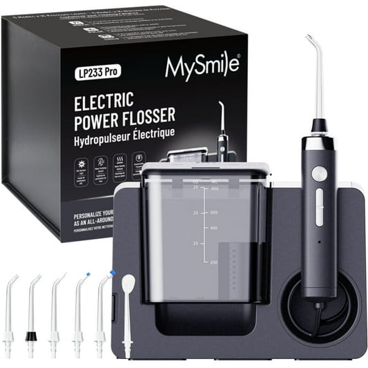 MySmile LP233 Pro 800ML Countertop Electric Dental Water Flosser with UVC Sterilizer Water Purifying Light, Power Oral Irrigator for Teeth Braces 6 Jet Tips, Black