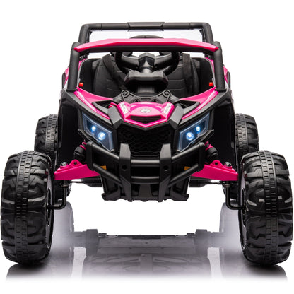 iRerts 24V Ride on UTV, Powered Ride on Cars with Remote Control, Bluetooth, Music Player, 4 Wheels Spring Suspension, LED Lights, Ride on Toys Electric Cars for Kids Girls Gifts, Pink
