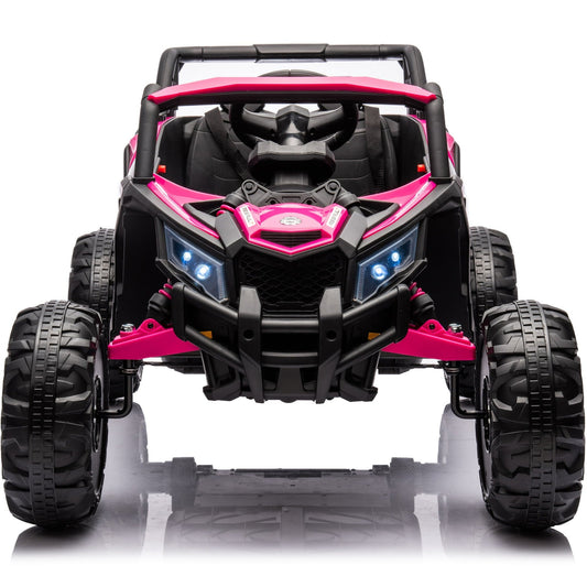 iRerts 24V Ride on UTV, Powered Ride on Cars with Remote Control, Bluetooth, Music Player, 4 Wheels Spring Suspension, LED Lights, Ride on Toys Electric Cars for Kids Girls Gifts, Pink