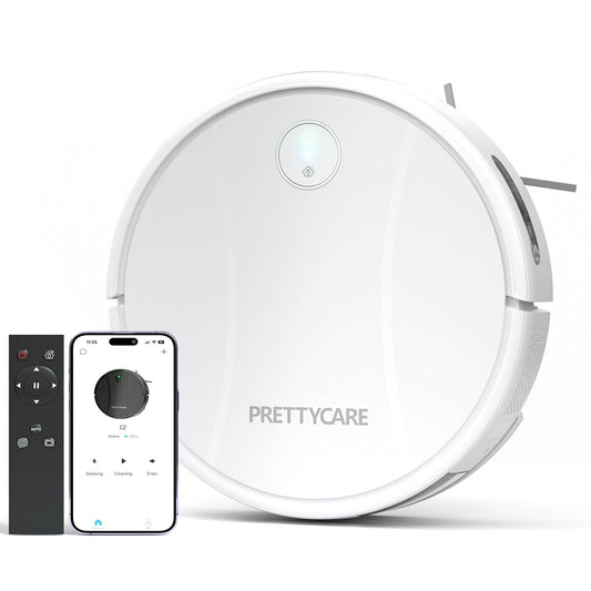 PrettyCare Robot Vacuum and Mop Combo with 3200Pa Suction,APP/Remote/Voice Control,Ideal for Pet hair C2 White