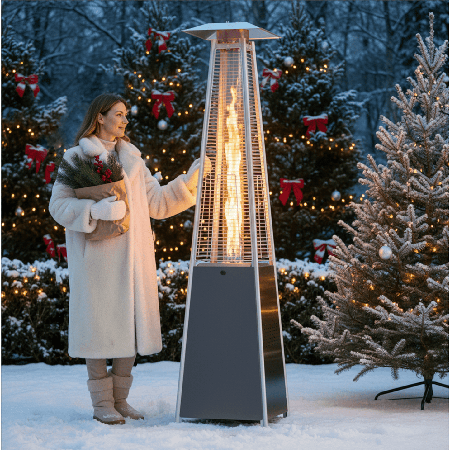Enyopro Patio Heater, 48000 BTU Pyramid Propane Patio Heater, Glass Tube Outdoor Heater with Wheels, 5-Min Quick Heating for Patio, Backyard, Garden, Porch and Pool
