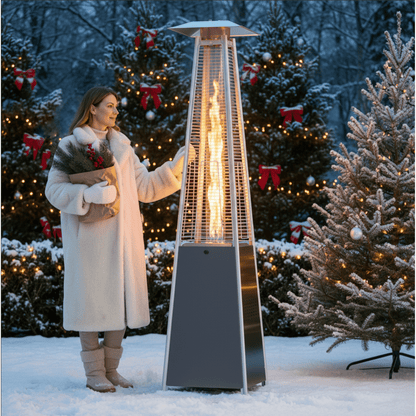 Enyopro Patio Heater, 48000 BTU Pyramid Propane Patio Heater, Glass Tube Outdoor Heater with Wheels, 5-Min Quick Heating for Patio, Backyard, Garden, Porch and Pool