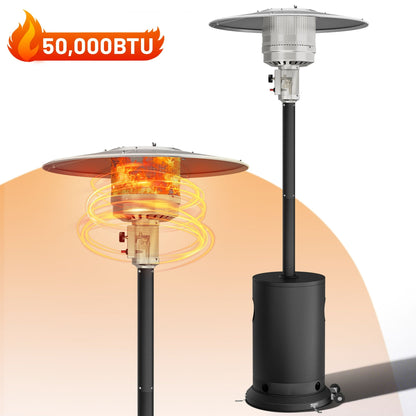 Enyopro 50,000 BTU Patio Heater for Commercial & Residential Use, Propane Outdoor Heavy Duty Heater with Wheels & Adjustable Thermostat, Sliver.