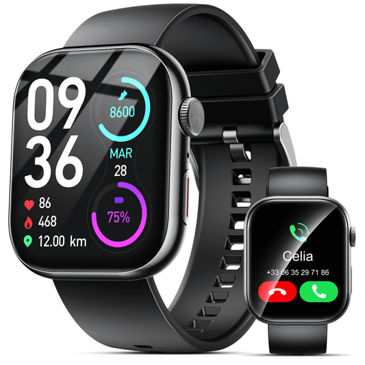 Smart Watch for Men Women, 2.01" HD Touchsreen, Bluetooth Calling, IP68 Water-Resistance, 180+ Sports Modes, Health, Fitness & Sleep Tracker, Timer, Fitness Watch for Android/iOS, Black