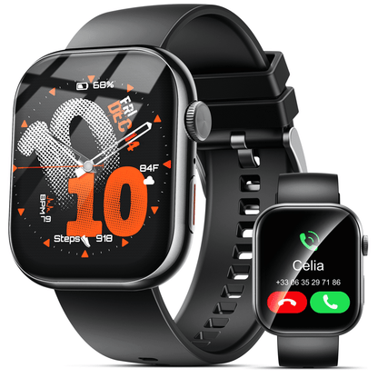 Smart Watch for Men Women, 2.01" HD Touchsreen, Bluetooth Calling, IP68 Water-Resistance, 180+ Sports Modes, Health, Fitness & Sleep Tracker, Timer, Fitness Watch for Android/iOS, Black