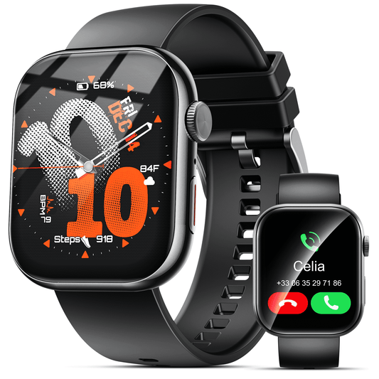 Smart Watch for Men Women, 2.01" HD Touchsreen, Bluetooth Calling, IP68 Water-Resistance, 180+ Sports Modes, Health, Fitness & Sleep Tracker, Timer, Fitness Watch for Android/iOS, Black