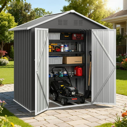 Outdoor Storage Sheds, syngar 6' x 4' Metal Storage Shed, Garden Shed with Lockable Doors, Tools Storage Shed for Backyard, Patio, Lawn, D9094
