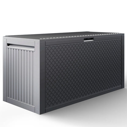 90 GALLON Deck Box, Outdoor Plastic Waterproof Storage Box Bench, Indoor Storage Bin Container for Patio Cushions, Garden Tools and Pool Toys, Gray