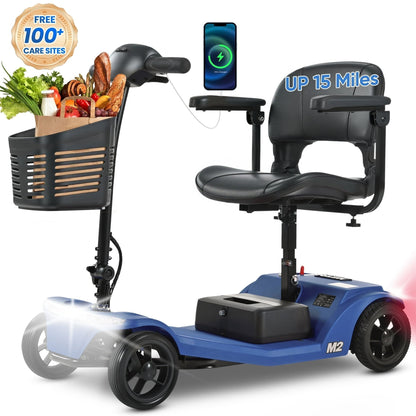 Yardmaster Clearance 4-Wheel Mobility Scooter, 15Miles Foldable Scooter for Seniors and Adults, 12AH Powered Mobile Wheelchair with Removable Battery, Easy Assembly, 350LBS, Blue