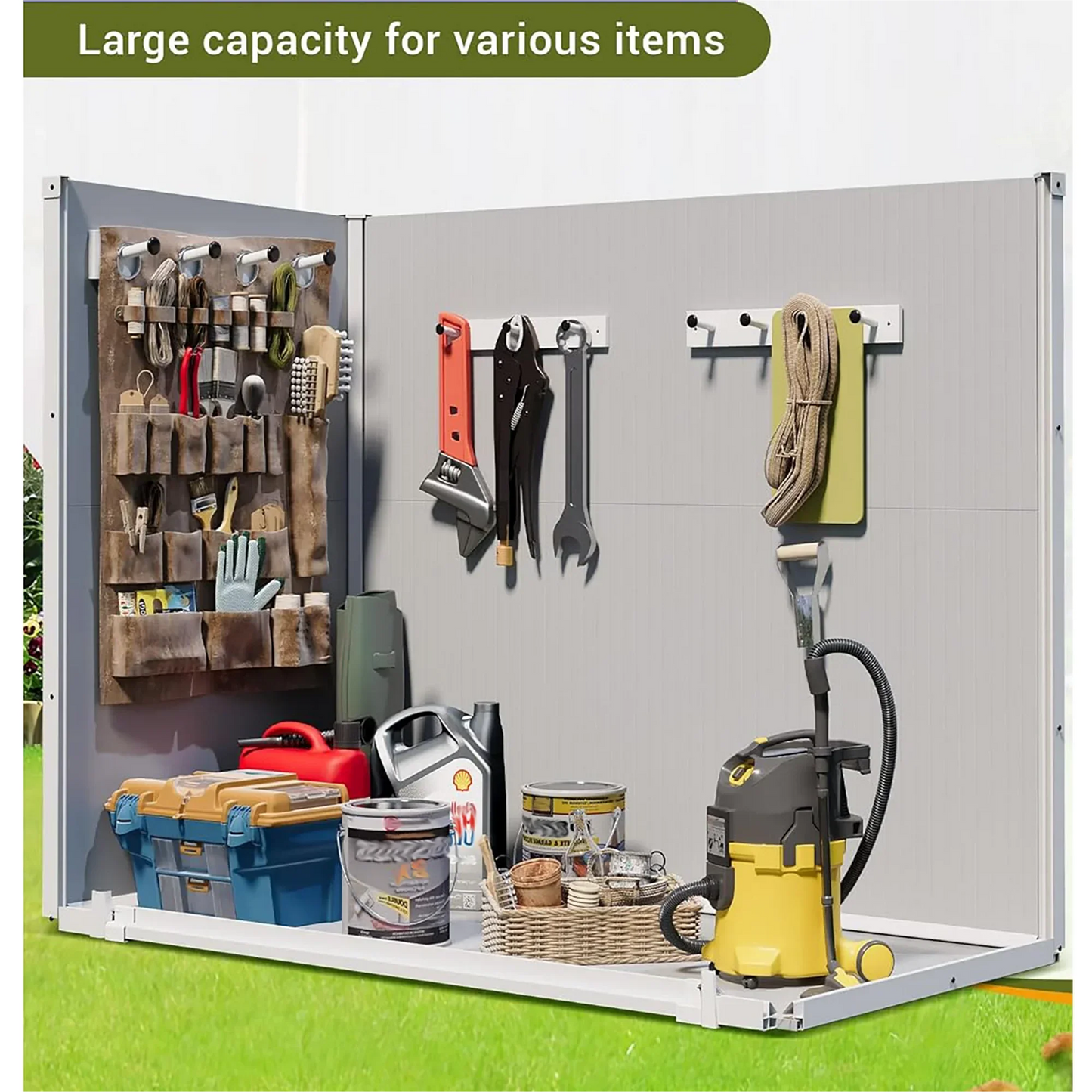 SYNGAR 306GAL All-Weather Resin Outdoor Storage Shed & Cabinet - Lockable Double Door Design for Garden Tools, Pool Equipment, Bikes & Yard Accessories