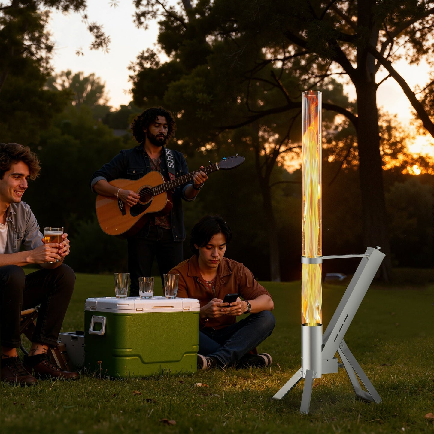 Enyopro 2 Piece Outdoor Patio Heater, Smokeless Patio Pellet Torch Heater, Portable 430 Stainless Steel w/ Observing Chamber, Ashtray, Eco-Friendly Wood Pellets Heater for Backyard, Patio, Camping