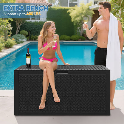 90 Gallon Outdoor Storage Box, Seizeen Resin Deck Box, Waterproof Large Patio Lockable Deck Box for Outside Cushions, Pool Accessories, Throw Pillows, Garden Tools, Gray