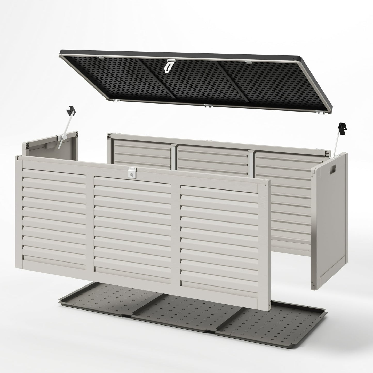 SYNGAR 130GAL Deck Box with 2 Handles & Metal Hydraulic, Large Resin Outdoor Storage Box, Gray
