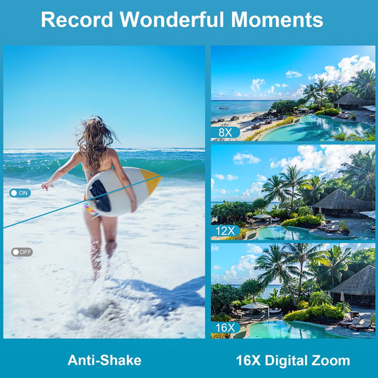 SEREE Waterproof Camera for Youtube 4K Digital Camera FHD 64MP Dual Screens Outdoor Underwater Cameras for Snorkeling