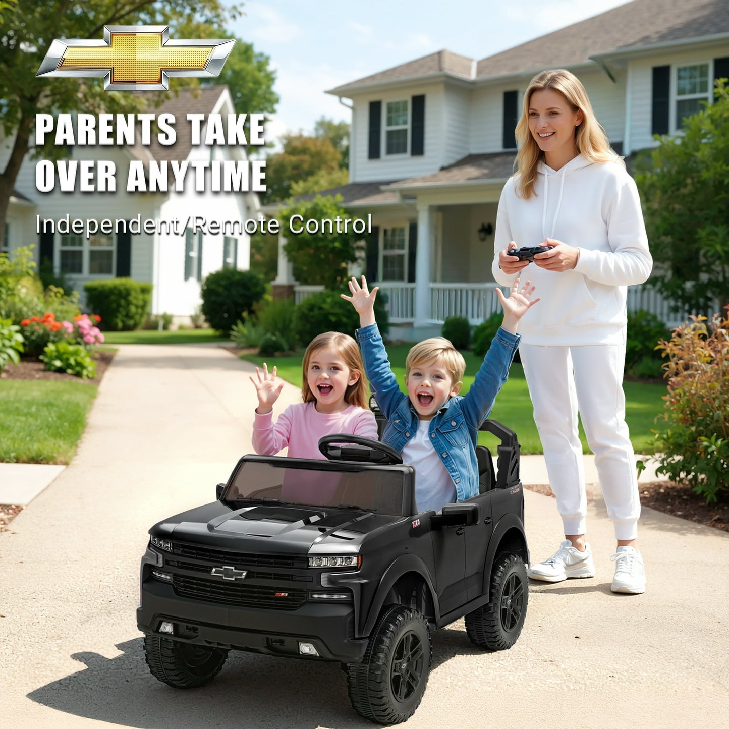 Chevrolet 24V Electric Ride on Car for Kids, 2 Seater Ride on Toys for Toddlers with Remote Control, Battery Powered Car with Bluetooth LED Light, Gift for Boys Girls 3-8, Black