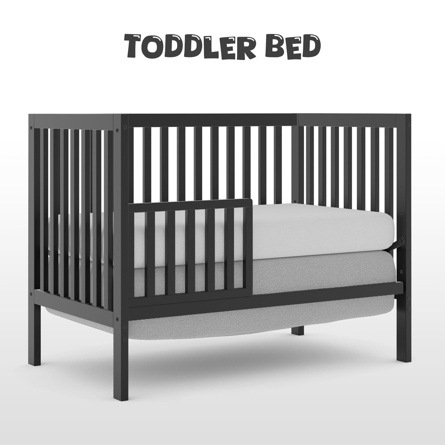 CASEMIOL 5-In-1 Convertible Crib, New Zealand Pinewood Baby Bed,Baby Crib With 3 Height Adjustment, Non-Toxic Finish, Easy to Assemble, Black