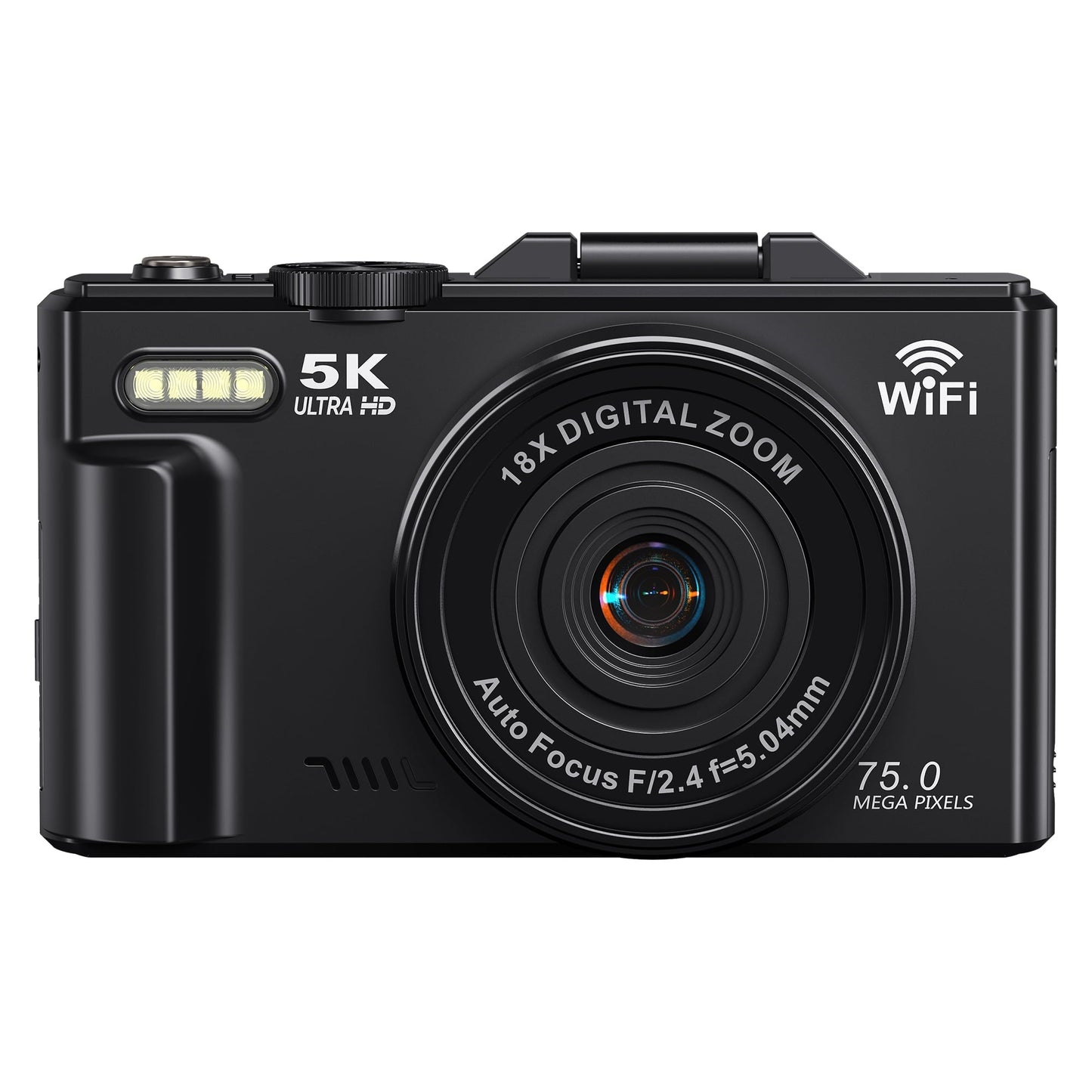 MARVUE Digital Camera 5K 75MP WiFi Vlogging Camera for Photography, 18x Zoom, Autofocus, Flip Screen with 32GB Card