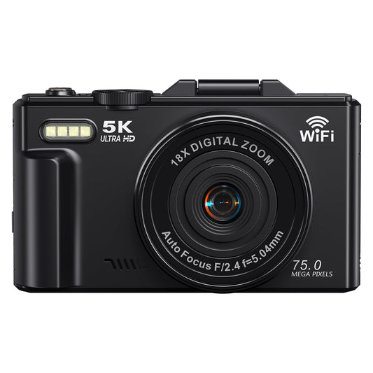 MARVUE Digital Camera 5K 75MP WiFi Vlogging Camera for Photography, 18x Zoom, Autofocus, Flip Screen with 32GB Card