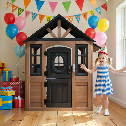 COCLUB Kids Outdoor Playhouse, Wooden Playhouse with Play Kitchen, Working Doorbell, Bird Cage, Pet Door, Backyard Casa de CampañA Para NiñOs Country Style