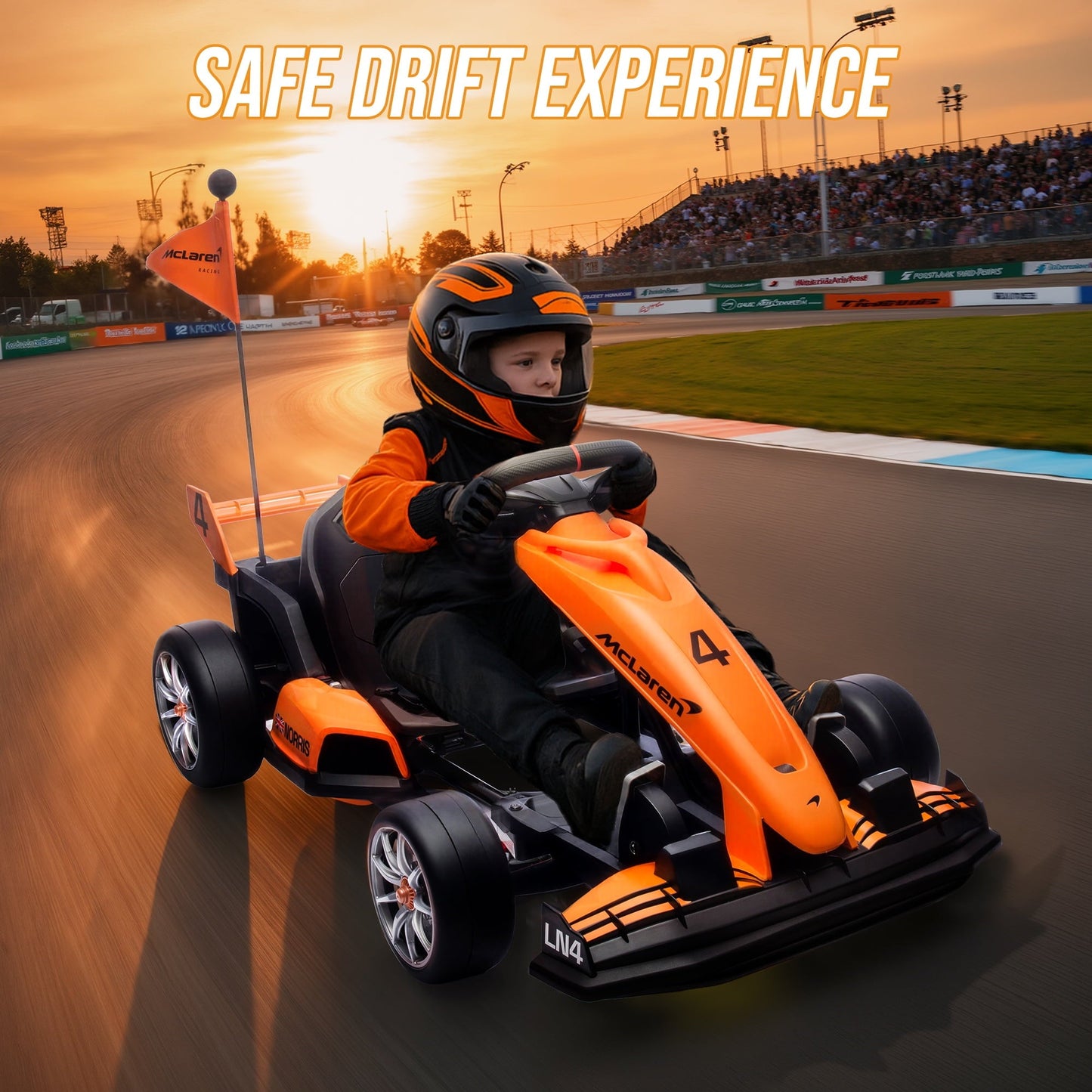 Licensed McLaren Go Kart for Kids Ages 6+, 24V Electric Drift Kart Car Ride on Toys for Big Kids, Crazy Go Cart with Dual 200W Motors, Adjustable Seat, 7.5MPH, LED Lights