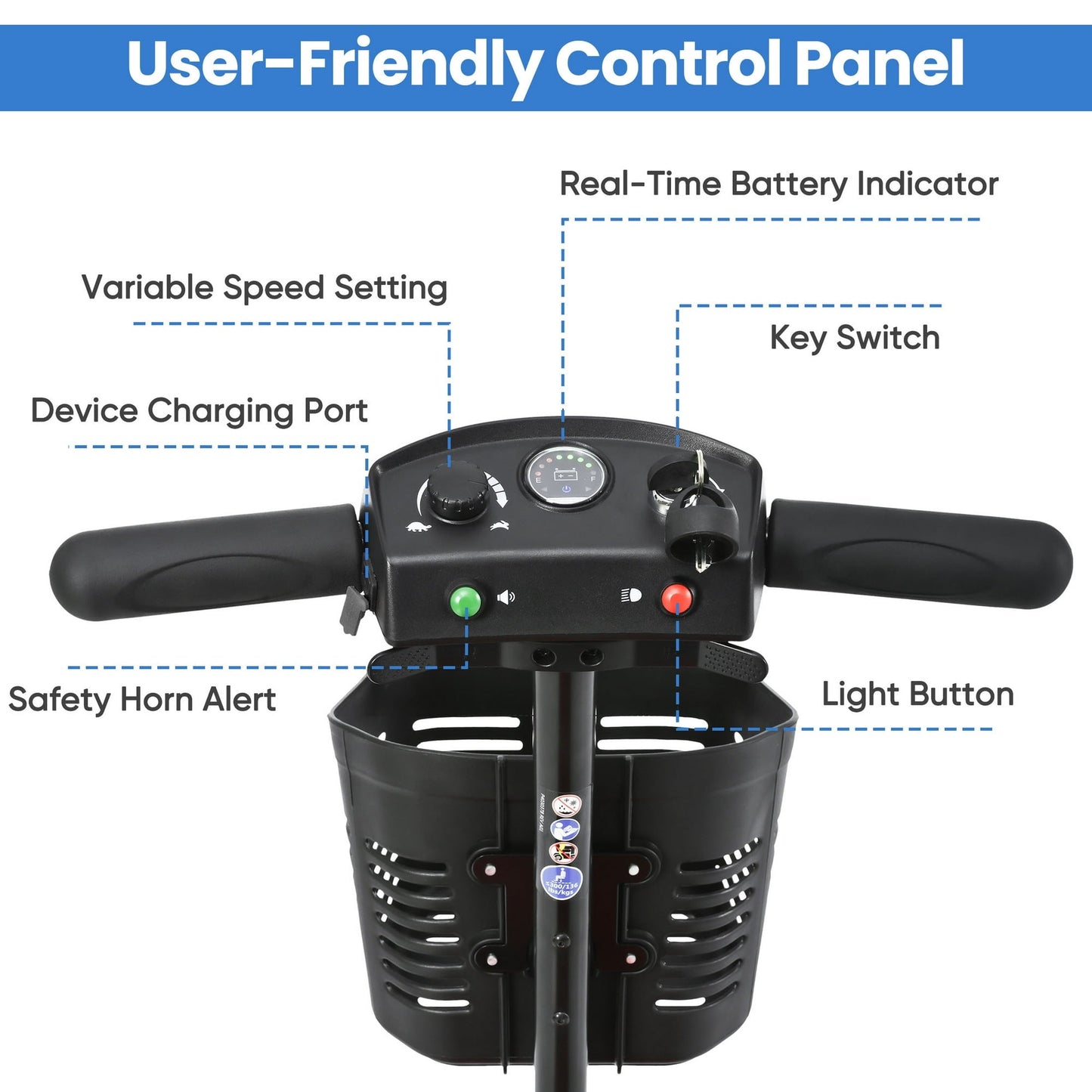 Yardmaster Clearance 4-Wheel Mobility Scooter, 15Miles Foldable Scooter for Seniors and Adults, 12AH Powered Mobile Wheelchair with Removable Battery, Easy Assembly, 350LBS, Blue